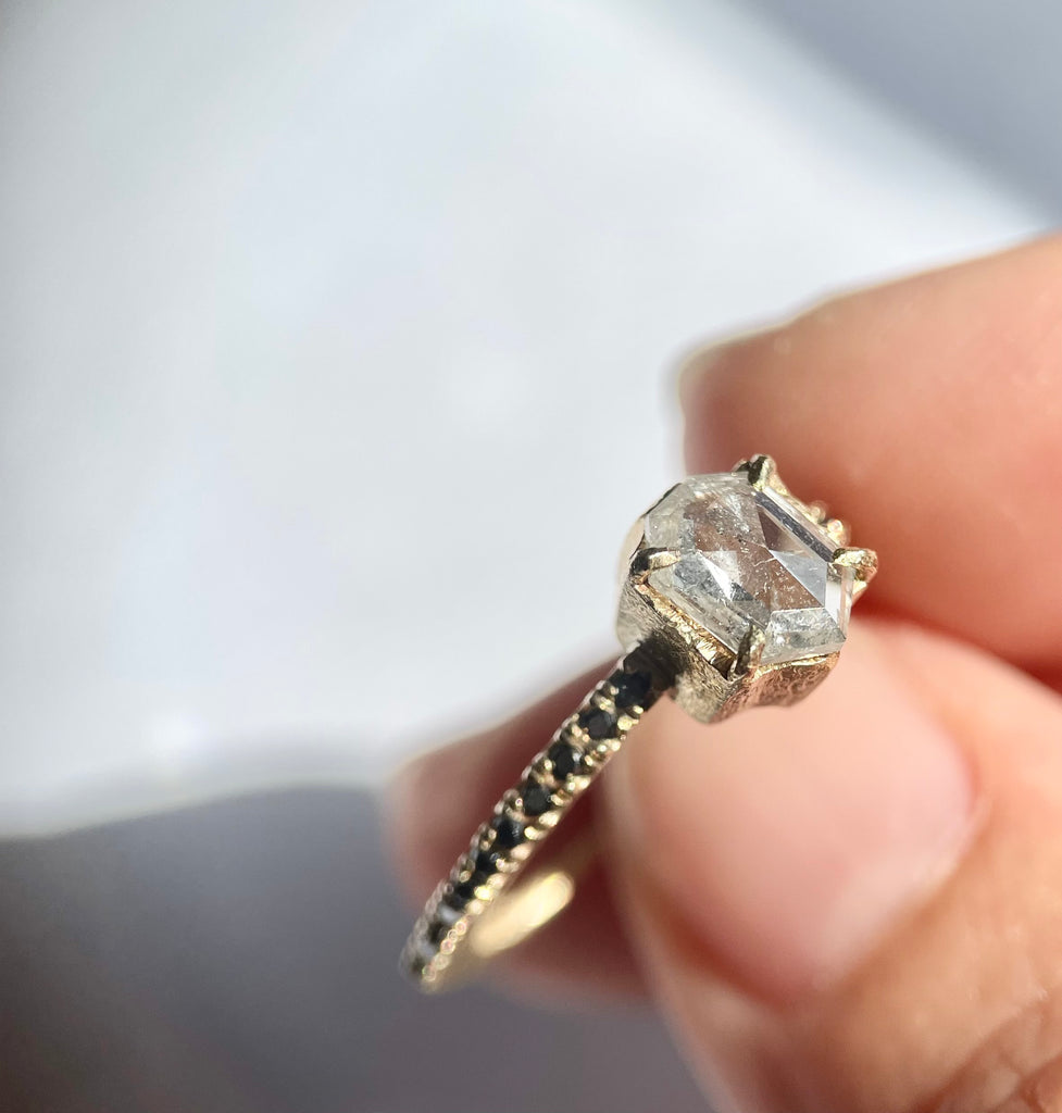 Salt & Pepper Freeform Diamond Engagement Ring #rs